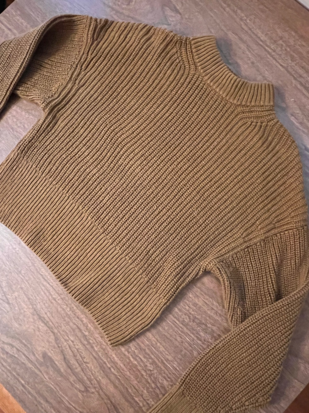 Everlane Cropped Chunky Brown Knit Sweater S Cozy 100% Organic Cotton Minimalist - Picture 6 of 8